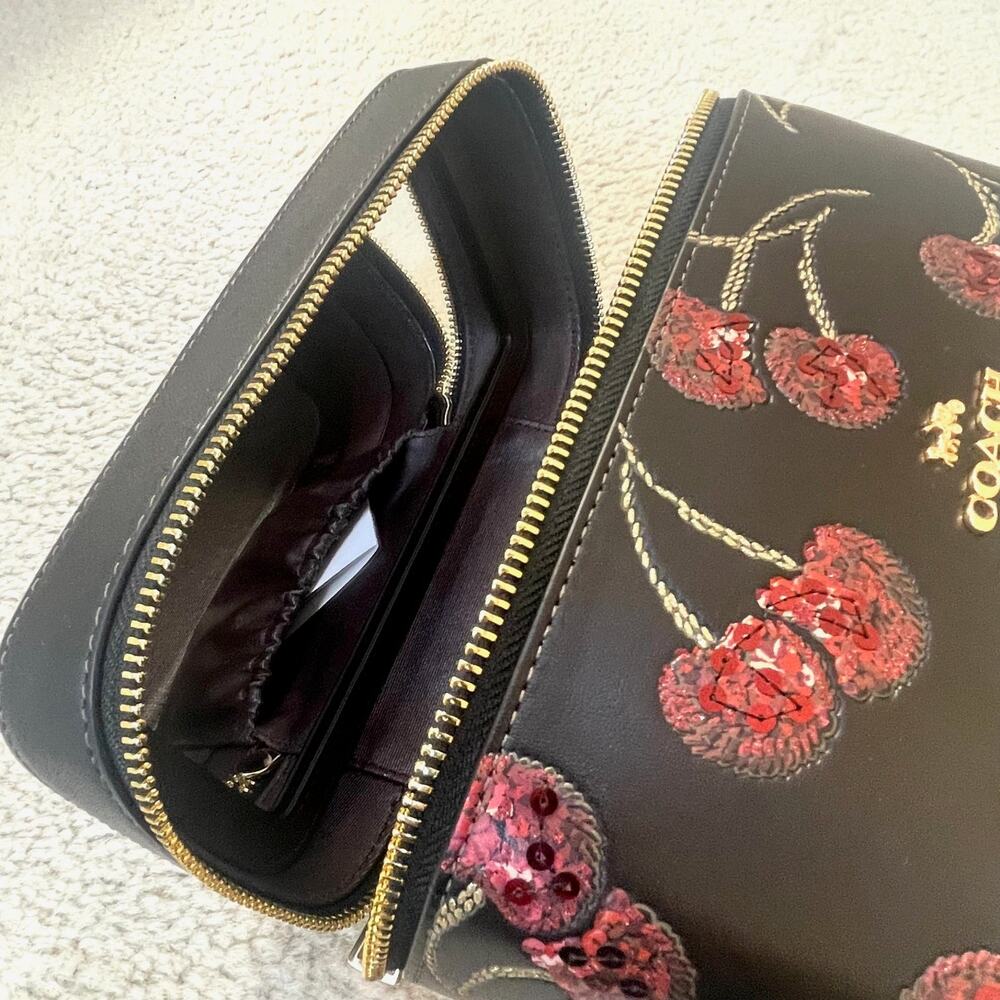 Coach CDC13 Black Cherry Print Cosmetic Makeup Travel Case - Picture 10 of 13